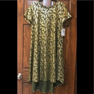 NWT LuLaRoe Carly Dress- Shimmery Gold Green Fern